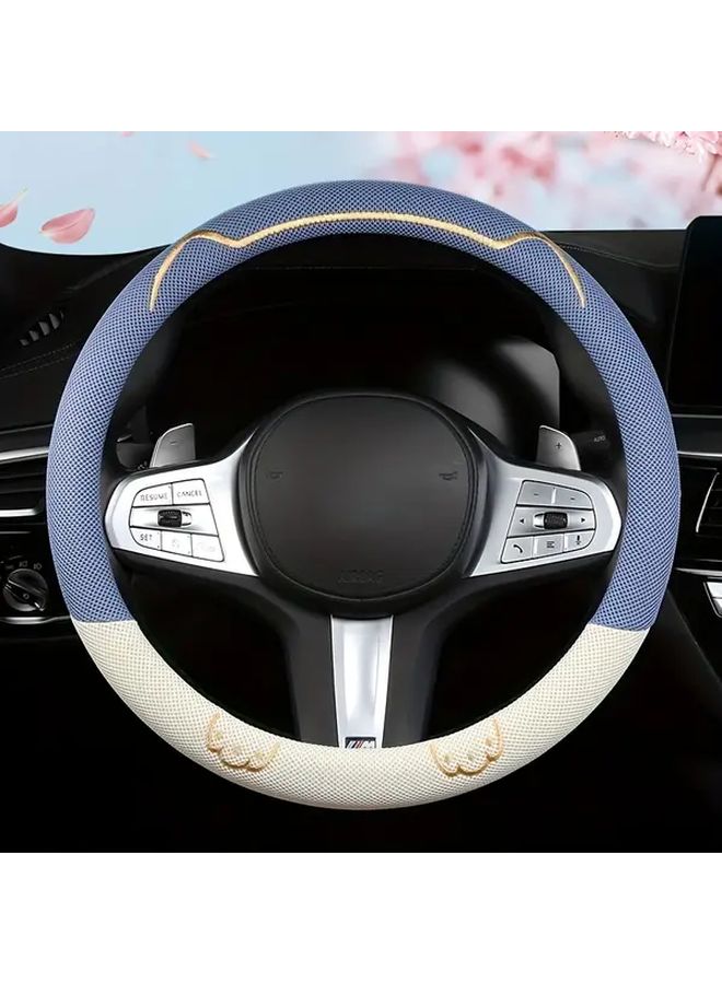 D Shape Gray White Steering Wheel Cover Breathable Mesh Sweat Absorbent For 38cm Diameter - Image 3